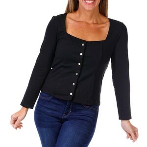 Nine West Women’s Long Sleeve Black Square Neck Top Size XL NWT